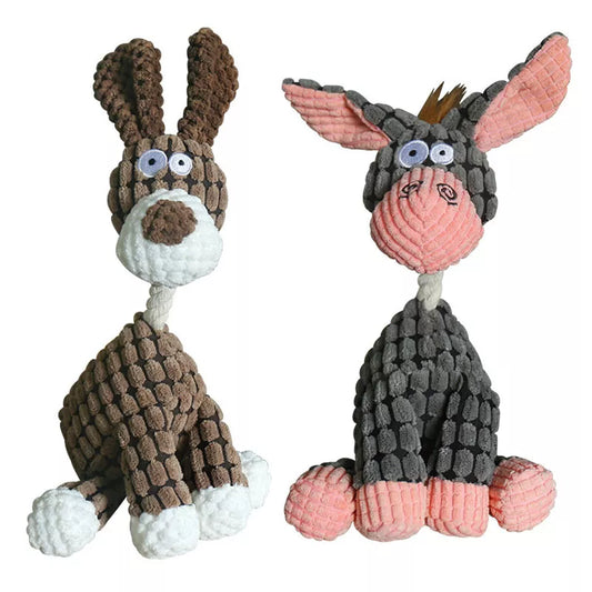 A fun pet toy in the shape of a donkey